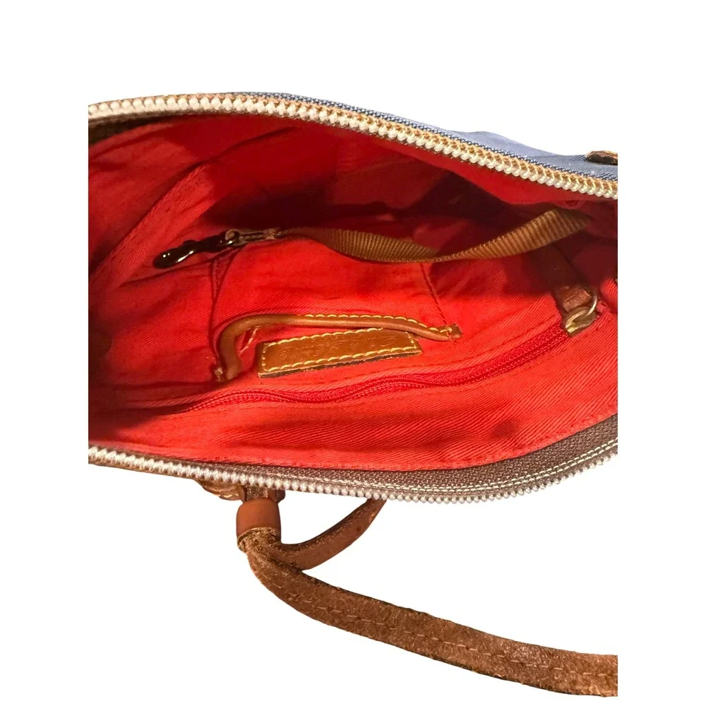 Dooney & Bourke Navy Blue Nylon Tan Leather Trim Crossbody Bag Duck Logo